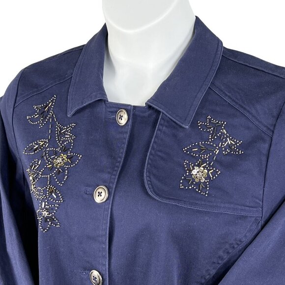 Susan Graver Womens 1X Metal Floral 3D Embellished Jacket Pockets Art To Wear - Picture 10 of 16